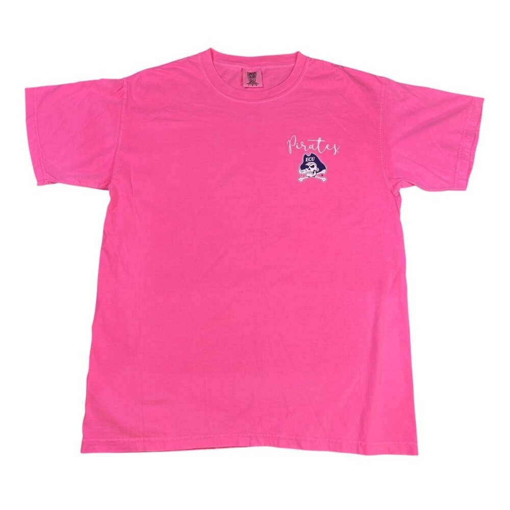 Womens Neon Pink ECU Pirate Nation Short Sleeve T Shirt by Comfort Colors - L